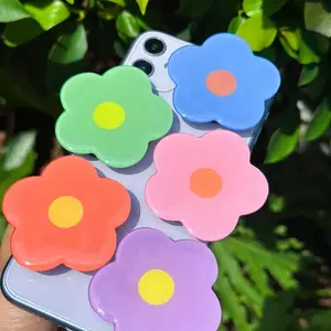 Minimalist Floral Phone Grip Set, Solid White, Black, Green, Brown & Purple Resin Magnetic Phone Stand