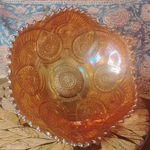 Imperial Marigold Carnival Glass Bowl, 10" Rare Early 1900’s Vintage Collectible