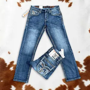 Y2K Men's Rock Revival Straight-Leg Slim Jeans with RR Embroidery, Rock Revival For Men, Comfortable Men's Jeans, Men's Denim Jeans, Gift for Him