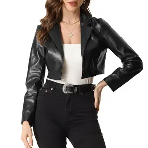 INSPIRE CHIC PU Chic Classic Cropped Moto Cropped Leather Jacket