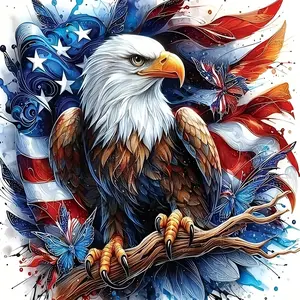 American Flag Eagle Animals - 5D Diamond Painting Set, Birds, Art Crafts. Full Circle Diamond Painting Decoration, Beginner Friendly, Home Wall Decoration
