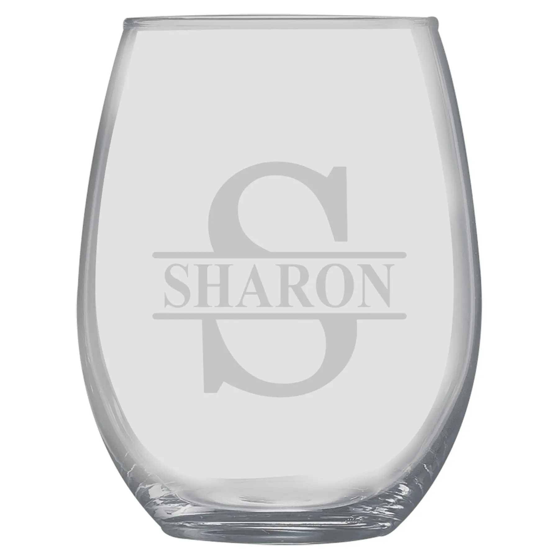 15oz PERSONALIZED Set - Stemless Wine Glass + Coaster - Split letter monogram