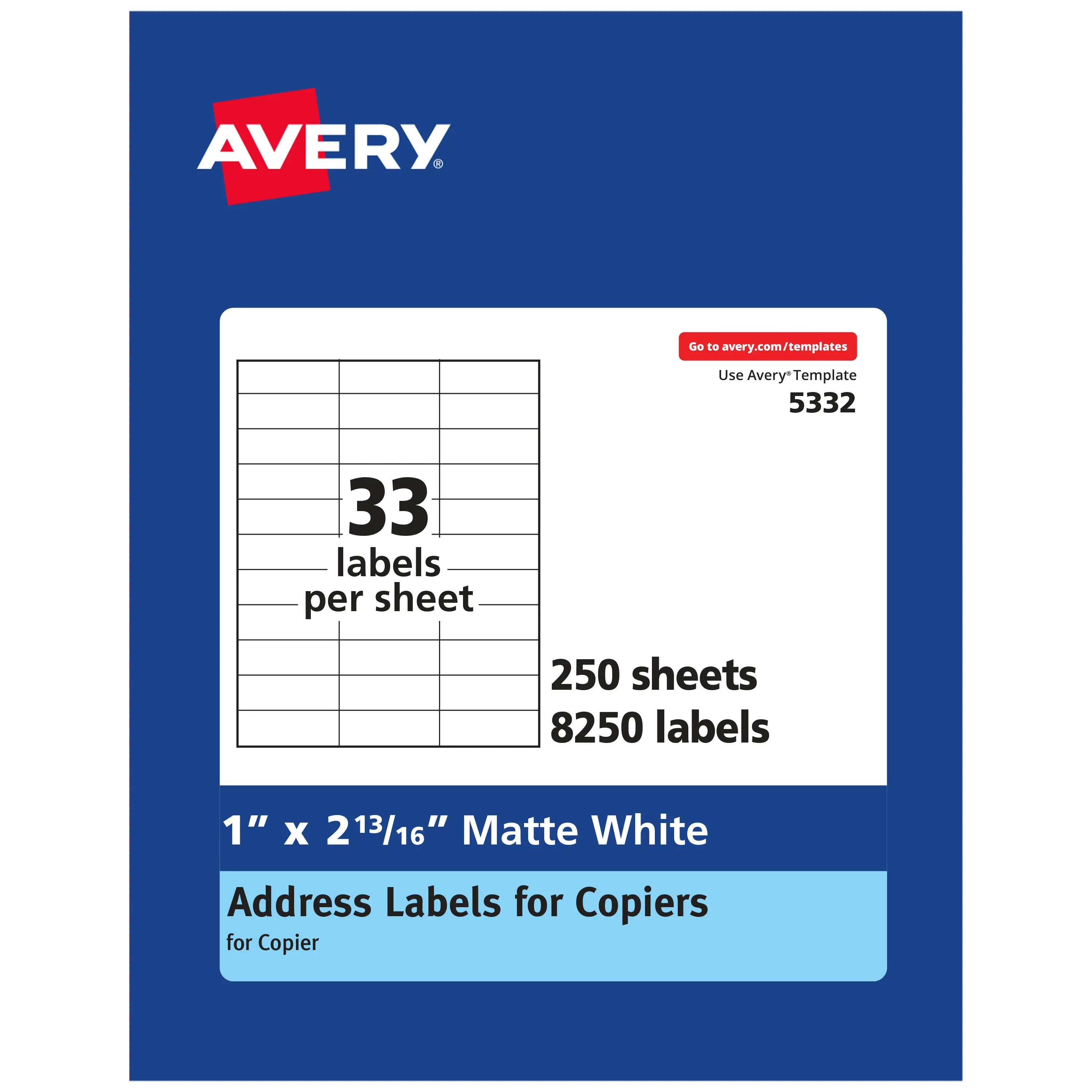 Avery Address Labels for Copiers - Rectangular Return & Bin Labels, 1"x2-13/16", 8250 White Office Supplies, Free Templates Included (5332)