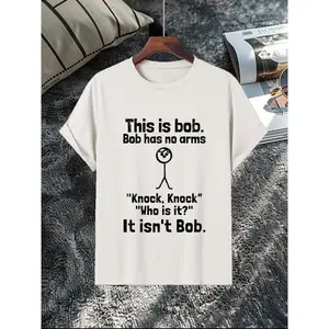 Men's Short-Sleeve Cotton Classic Fabric Graphic Top - Soft, Breathable, Machine-Washable Round Neck, COD Funny "Knock Knock Joke" Pun (Bob/Not Bob), Streetwear Casual Summer Tee for Parties & Casual Attire,summervibes