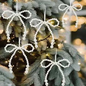 12 Pcs Pearl Bow Ornaments White Bowknot Tree Topper Decor Xmas Hanging Ornament Pendant Decoration Wedding Bridal Shower Shower Birthday Indoor Decoration White Party Decoration