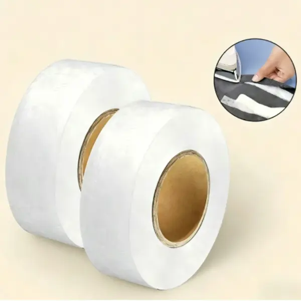 Double Sided Iron-On Hemming Tape for Fabric - Invisible White, 0.79in Width, 2559in Flat Roll, Flexible Heat-Set Hold, Reheatable Removal, No-Sew, Ideal for Clothing Alterations, 2pc Buy 1 Get 1 Free (No Bulky Stitches, Durable)