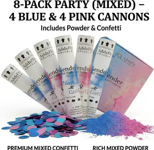 Pack of 4–16 Gender Reveal Confetti Cannons – Blue & Pink Powder + Confetti Popper Kit | Biodegradable Smoke Powder Cannons for Baby Shower, Party, Wedding, Celebration (AddsFly Rocks Bundles)