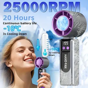 Mini handheld turbo fan, Rechargeable Wearable Fan, USB charging wireless hair dryer, ice crystal cooler, 199 adjustment settings, equipped with 1800 mAh battery pack, with digital display, foldable, quiet and powerful motor