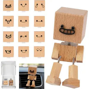 Shaking Wooden Man Figurine, Shaking  Woodens Doll with 12 count  Expressions,  Shaking  Wooden  Dashboard Decorations, Creative  Desktop Decor