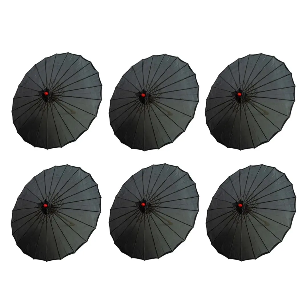 THY COLLECTIBLES 6-Piece Manual Bamboo & Fabric Japanese-Chinese Umbrellas - 33" Open, 22" Closed, Hot Pink/Light Blue Handmade Parasols for Wedding Decor, Party, Costumes (Home Supplies Accessory)