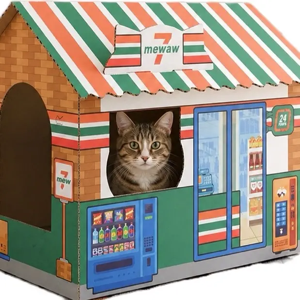 New All-Season Cardboard Cat House with Scratch-Resistant Scratching Board, Kitten Tower, Stable Modern Design with Ideal Structure for Indoor Cat Use cozy hideaway Scratch Cat Scratcher Box petlovers