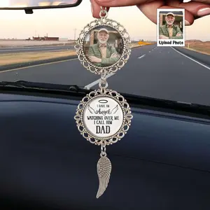 Car Photo Ornament – I Have an Angel Watching Over Me – Custom Photo Car Memorial Rearview Mirror Accessory – Bereavement Gift Idea