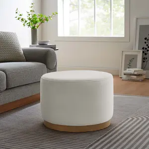 Modway Tilden Large 23" Round Performance Velvet Upholstered Ottoman in Alabaster Natural