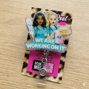 We Are Working On It Expression Acrylic Badge Reel Durable Retractable ID Name Tag Clip For Busy Nurse Medical Student Coworker Gift