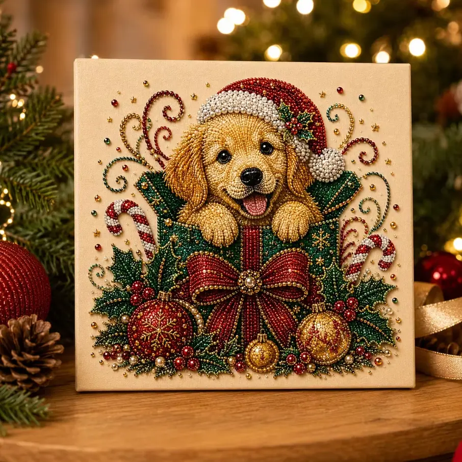 Christmas Pearl Painting DIY Kit,, DIY Decorative Painting, Creative Home Decor Set, Fun Craft Activity for Kids & Adults, Perfect for Festive Season,Cat & Dog