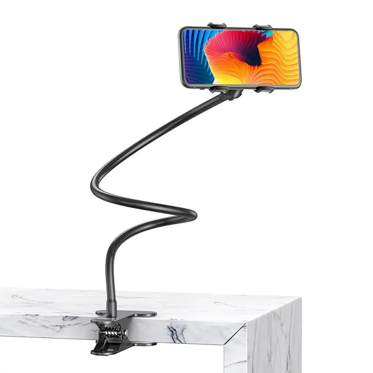Gooseneck Bed Phone Holder, Flexible Long Arm Phone Mount for Desk, Clip Bracket Clamp Stand, iPhone Stand, Mobile Cell Phone Stand Document Camera Nintendo Switch (Black)