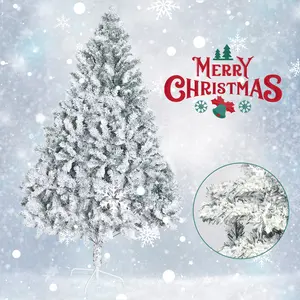 6.9ft (82in) White Flocked PVC Artificial Christmas Pencil Tree, Pencil-Shape Holiday Decor with Sturdy Branches, Reinforced Base, Easy Assembly for Winter Parties, Festive Home Use, Christmas Tree