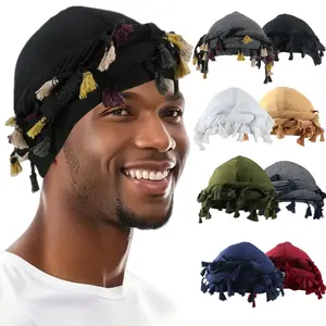 New models for 2025 Turban for Men Women Satin Lined Durag Head Wraps Skull Cap Pre-Tied Tassels Braid Beanie Vintage Twist Bonnet Juneteenth Fashion Solid Color Scarf Trendy Solid Shawl mens hats