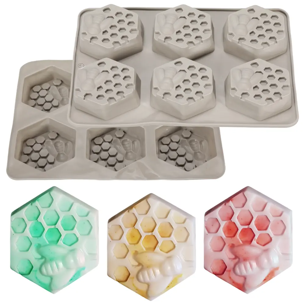 2 Pack 3D 6 Cavity Bee Silicone handmade Soap Molds, Bee Soap Molds, Silicone Soap Mold for Homemade Soaps, Cakes, Jellies, Chocolates, Desserts, Ice Cube Tray Maker