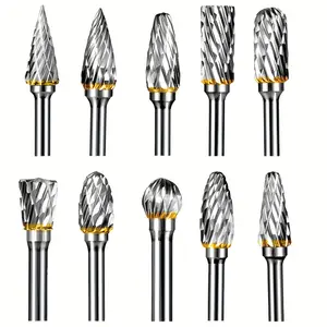 10PCs Double-Cut Carbide Rotary Burr Set-1/8 "Shank, 1/4" Head Length Tungsten Steel, Rotary Tool H2steel Tapered Drill Bit for Woodworking, Drilling, Metal Carving, Engraving, polishing