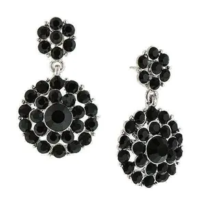 Jet Black Stone Cluster Dangle Earrings