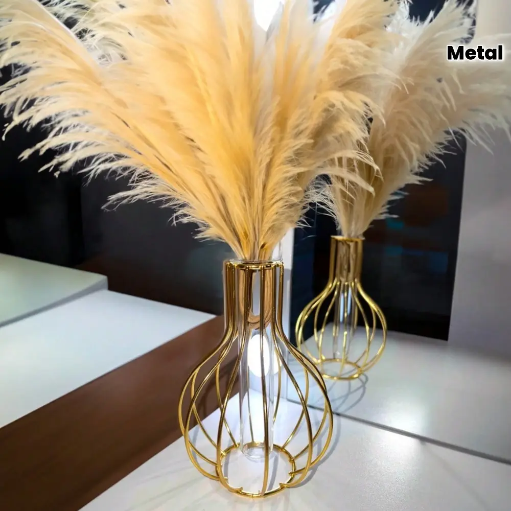 1pc Geometric Metal Flower Vase with Transparent Tube, Contemporary Cylinder Vase, Unbreakable Home Decoration for Wedding Party Festival, Dining Table Centerpiece, Vases Home Decor