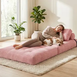 【Sweet Sofa Bed!!! 】Mr IRONSTONE Folding Sofa with Headrest, Convertible Sleeper Chair with Pillow Foldable Mattress with Back Support, Pink Gray Beige for Small Living Spaces