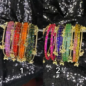 Fashionable Glass Bangles for Women, Female Jewelry Accessory, Bracelets with 4 Different Colors and 5 Gugrhoo Bangles