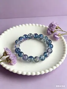 Customizable Iridescent Blue Purple Crackle Crystal Beaded Bracelet - Y2K Aesthetic Stacking Bracelet