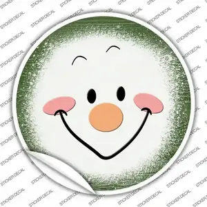 Dark Green Snowman Face Novelty Circle Sticker Decal