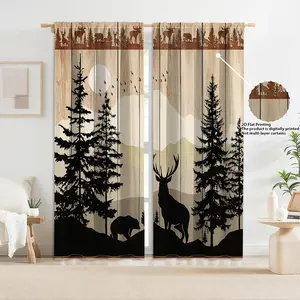 2pcs Forest Deer Shadow Blackout Curtains, Window Drapes, Natural Wind Home Decor, Living Room Bedroom Use, Insulation, Cozy Atmosphere, Artistic Style