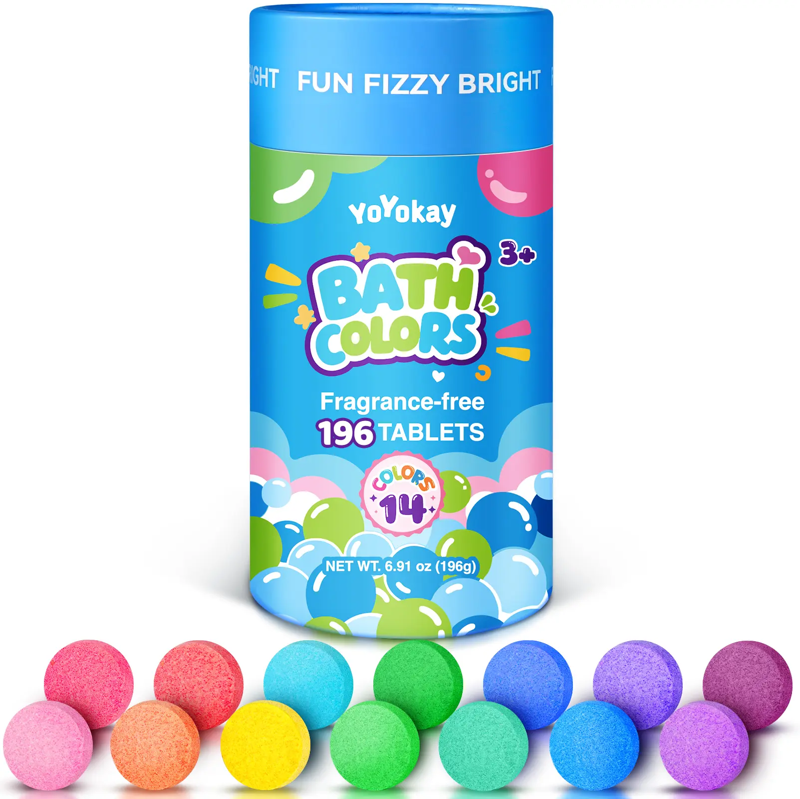 Bath Color Fizzies for Kids, 196 Count | Non-Toxic & Fragrance-Free | Bath Water Coloring Tablets in 14 Bright Colors | Create Colorful Bath Water | Fun Bath Time Activity