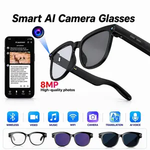 Smart AI Camera Glasses with 8MP 8MP Camera, Photo & Video Recording,Button Touch Adjustment for Travel Outdoor Adventures Hands-Free Photography 160+Languages Real-Time Translation Bluetooth Wireless Wearable Video Recording UV Protection ,Birthday gifts