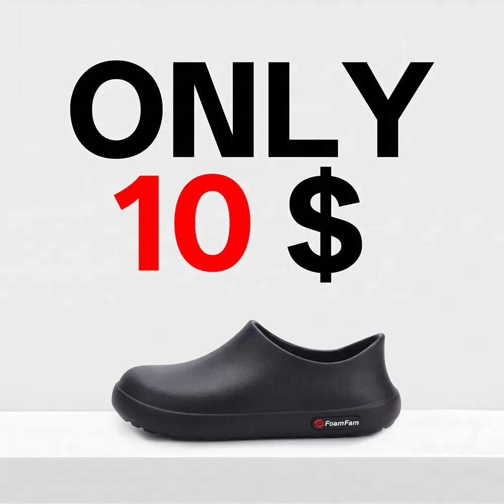 Only $10! Foamfam Men’s Pull-On Ankle Mule Clogs, Pro Culinary Slip-Resistant Shoes, Durable EVA, Heavy Red Rubber Wet-Grip Sole, Round Toe, Kitchen & Yard Work Ready