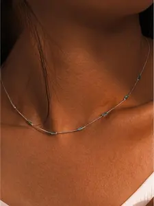 1-Piece Minimalist Fine Chain Emerald-Cut Necklace with Sparkling Zirconia for Women   Fall/Winter Sale. Simple, elegant, and stylish, this versatile piece is perfect for everyday wear year-round.