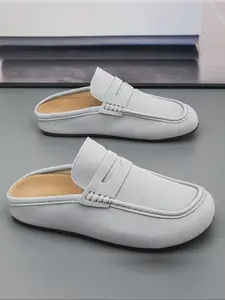 Unisex PU Leather Mules, Fashionable Minimalist Plain Design, Comfortable Breathable Slip-On Shoes, Casual Outdoor Wear, All Seasons, Walking Shoes