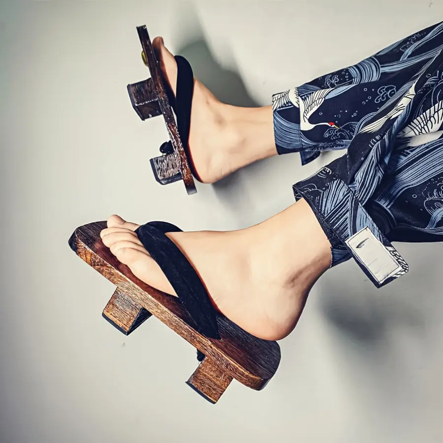 Two-Tooth Wooden Clogs Japanese Gentlemen's Wooden Thick Heel Shoes Flip-Flops Unisex Bench Wooden Clogs