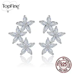A Pair of 925 Sterling Silver Sparkling Cubic zirconia Summer Five-Petal Flower Stud Earrings. Unique And Fashionable Jewelry Design, Perfect for All Seasons. Ideal Gifts for Holidays, Weddings, Parties, Halloween, Christmas, And Black Friday