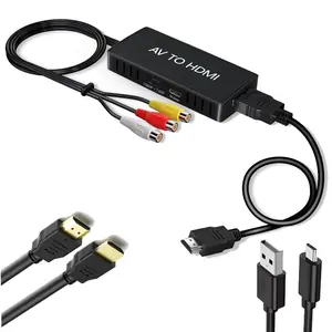 Composite to HDMI Converter with HDMI Cable Included, Plug & Play AV to HDMI Adapter, USB Powered, for Vintage Electronics VHS VCR DVD Game Consoles