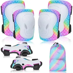 Knee Pads for Kids Adjustable Protective Gear Set with Mesh Bag Knee Pads and Elbow Pads Wrist Guard for Girls Kids Roller Skates Cycling Skateboard Scooter, 3-8 Years