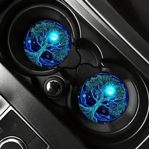 [Glowing Tree Cup Coasters] Blue Glowing Tree of Life Car Cup Holder Coasters | Washable Rubber Cup Mats, Spiritual Lake Scenery Auto Accessories, Car Interior Accessory for Vehicle Cup Holders, Car Interior Decorative - Home Decor