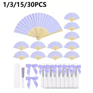 Elegant Fan Set with Bow and Gift Bag, Bamboo Handheld Folding Decorative Fan for Bridesmaid Gifts and Wedding Decor, Perfect for Parties and Summer Accessories