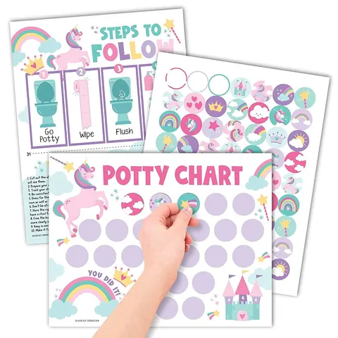 Hadley Designs Motivating At-Home Potty Training Sticker Chart Set - 10 Charts, 252 Stickers, Fun Themes, 8.5x11 in USA-Made Paper, Screen-Free Children's Bathroom Reward System That Builds Confidence (Baby Shower Compatible)