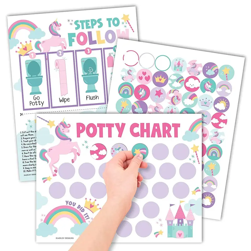 Hadley Designs Motivating At-Home Potty Training Sticker Chart Set - 10 Charts, 252 Stickers, Fun Themes, 8.5x11 in USA-Made Paper, Screen-Free Children's Bathroom Reward System That Builds Confidence (Baby Shower Compatible)