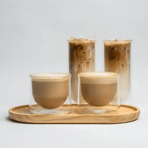 FLUR Latte Lovers Set - For People Who Drink Coffee with Milk - Perfect for Lattes & Iced Lattes – Double-Walled Borosilicate Glass – Handmade, Lightweight & Durable