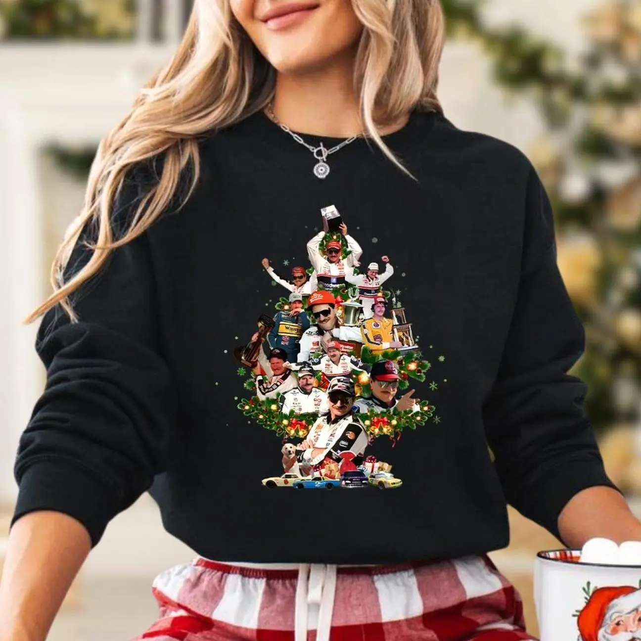 Dale Earnhardt Christmas Tree Sweatshirt - NASCAR Racing Holiday Crewneck - Vintage Motorsport Fan Pullover - Retro Race Car Driver Apparel