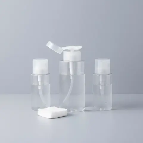 Push Down Pump Dispenser For Nail Polish Remover Empty Plastic Dispensing Bottle Refillable Clear Cosmetic Container For Travel, Makeup Tool