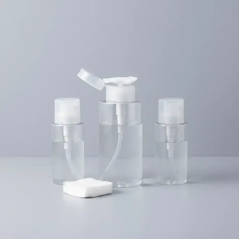 Push Down Pump Dispenser For Nail Polish Remover Empty Plastic Dispensing Bottle Refillable Clear Cosmetic Container For Travel, Makeup Tool