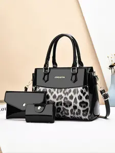 New Fashion Leopard Print Three-Piece Set, Large Capacity Shoulder Crossbody Bag, Stylish Travel Shopping Handbag for Women, Carry