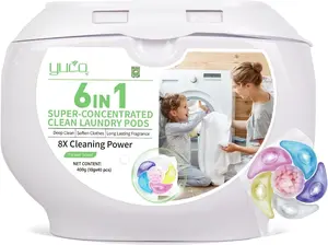 YUCO Pods Laundry Detergent Hypoallergenic,Powerful 6IN1 Detergent Pod,Scent Beads New Formula,Helps to Keep Garment Fresh Clean,Soft and Fragrant (1 Box of 40 Pod,Net 10g/pod,Net 400g)